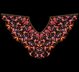 Neckline ethnic design. Floral pattern. Vector print with paisley and decorative elements for embroidery, for women's clothing.