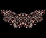 Neckline ethnic design. Floral pattern. Vector print with paisley and decorative elements for embroidery, for women's clothing.