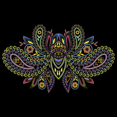 Neckline ethnic design. Floral pattern. Vector print with paisley and decorative elements for embroidery, for women's clothing.