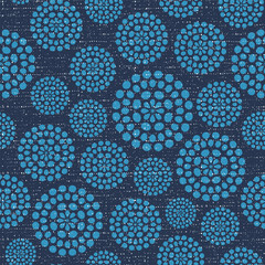 Abstract dotted circles blue fabric texture vector seamless pattern