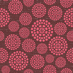 Abstract dotted burgundy circles fabric texture vector seamless pattern