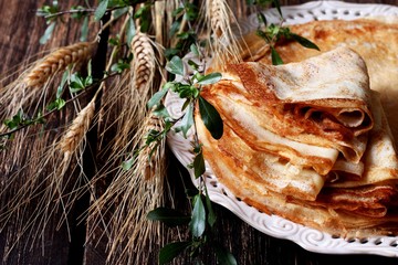 Traditional Ukrainian or Russian pancakes.Russian bliny
