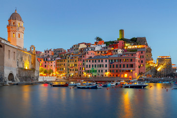 Vernazza. The old harbor at night.