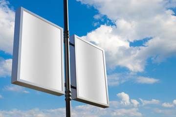 3D rendering of blank billboard (empty advertisement) with clouds. Empty mockup template