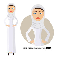 Arab business woman in a white hijab flat cartoon vector illustration isolated on white