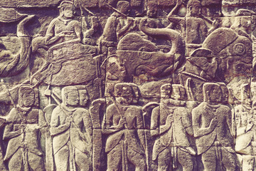 Obraz premium Angkor Wat Wall and Sculpture Texture
