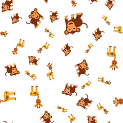 Fototapeta premium Seamless pattern of monkey and giraffe