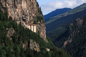 Sumela Monastery behind the tree Place: Trabzon, Turkey