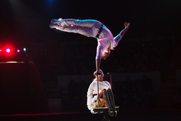 performance of air acrobats in the circus.