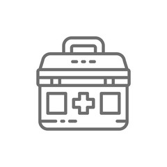 First aid kit, medical bag, medicine for donations, charity, volunteering line icon.