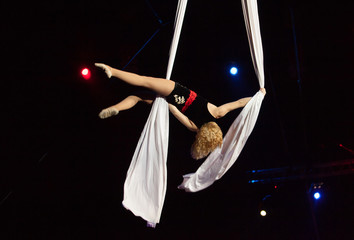 performance of air acrobats in the circus.