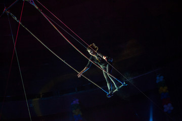 performance of air acrobats in the circus.
