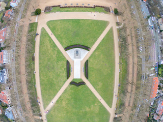Aerial view of Building, streets and Park in City Center of Szczecin, Poland 