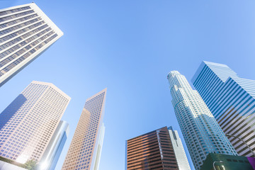 Low angle view on skyscrappers of Los Angeles downtown