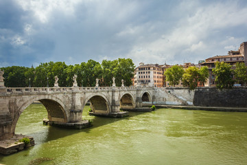 Fototapeta na wymiar Bridge Sant Angelo over river Tiber