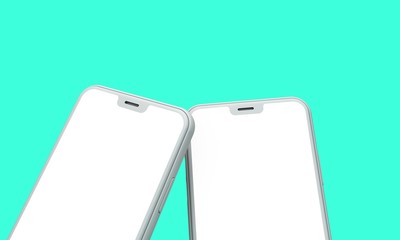 Smartphone mockup with blank white screen on a green background. 3D Render