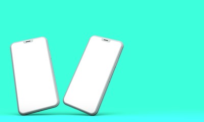 Smartphone mockup with blank white screen on a green background. 3D Render