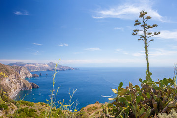 Fototapeta na wymiar Quattrocchi seascape: view on Vulcano island from Lipari island