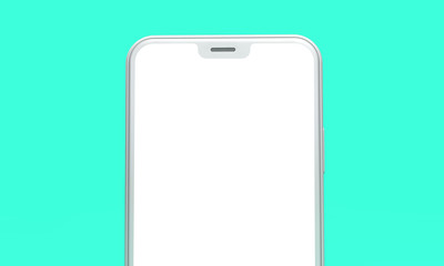 Smartphone mockup with blank white screen on a green background. 3D Render