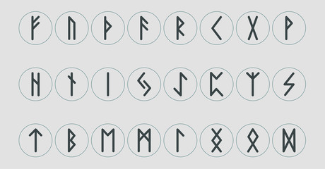 Set of ancient Norse runes. Runic alphabet, Futhark. Ancient occult symbols. Vector illustration. Old Germanic letters on a white background