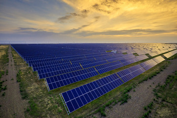 Aerial photography of a large area of solar photovoltaic panel base