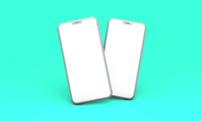 Smartphone mockup with blank white screen on a green background. 3D Render