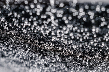 Many drops of water defocus bokeh abstract dark background.