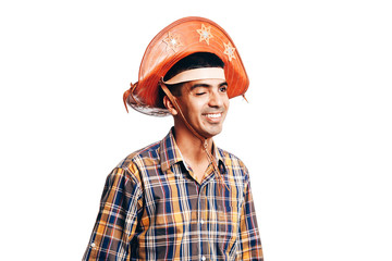 Brazilian man wearing traditional clothes for Festa Junina - June festival - isolated on white background