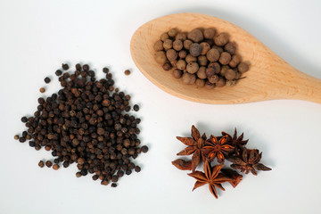 Spices isolated on white background.