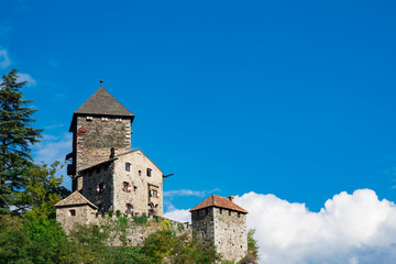 Fototapeta na wymiar Castel Branzoll in Chiusa (Klausen), Italy. blue sky, space for text