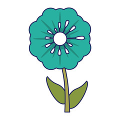 Beautiful flower cartoon isolated blue lines