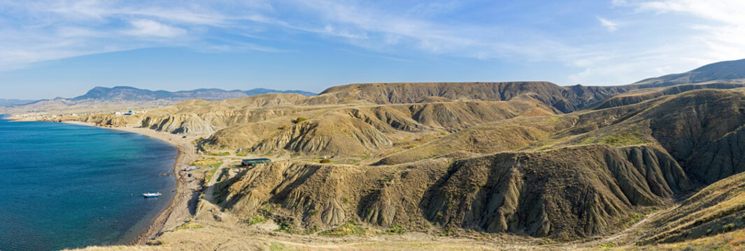 Clay hills and ravines as a result of soil erosion.