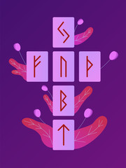 The runes of Scandinavia. Vector illustration of runic layout. Senior futark. Spiritual esoteric. Celtic cross. Divination and prediction