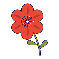 Beautiful flower cartoon isolated blue lines