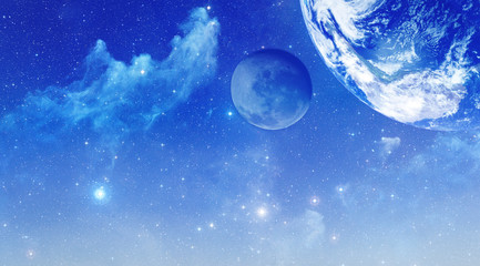 Space background with stars, nebulas and planets