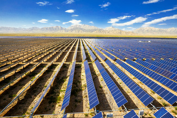 Aerial photography of a large solar photovoltaic power station in the desert