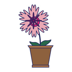 Flower in pot gardening cartoon blue lines