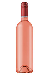 rose wine bottle with red screw cap on white background