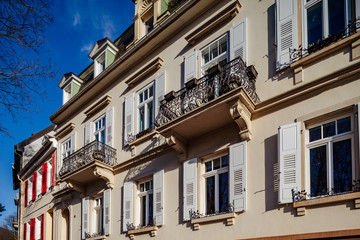 Cityscape of Baden-Baden, sunny february day, streetview