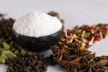 Sea salt and black pepper with anise stars.