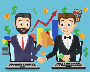Deal the two businessmen through the Internet, a handshake. Online Commerce