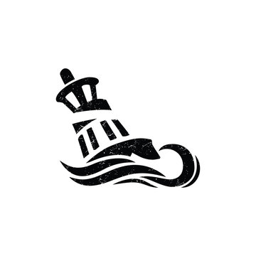  lighthouse retro style with grunge stroke