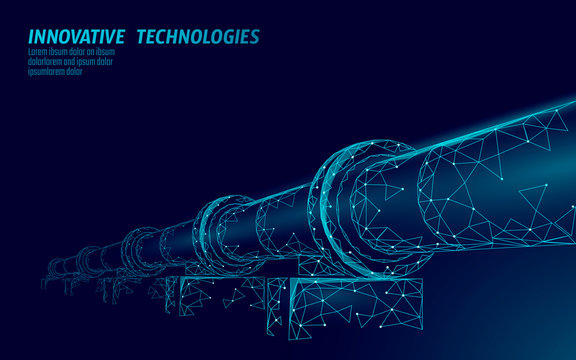 Oil pipeline low poly business concept. Finance economy polygonal petrol production. Petroleum fuel industry transportation line connection dots blue vector illustration