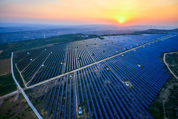Aerial photography of the top solar photovoltaic panel base