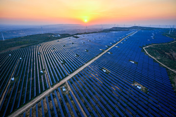 Aerial photography of the top solar photovoltaic panel base
