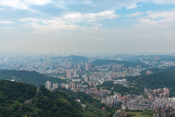 View of Taipei City view from Window of Maokong Gondola,Taiwan.