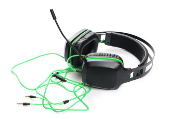 Black gaming headset isolated on white