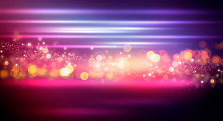 Dark background with multicolored bokeh, gradient and abstract bokeh light. Magic twinkling...