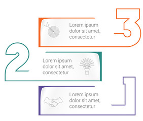 Horizontal paper stripes infographic template with color numbers. 3 positions for informations. Concept Business Strategy.
