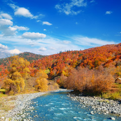 Autumn landscape valley mountain river.